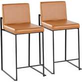 Fuji 26" High Back Bar Stool in Black Metal & Camel Leatherette (Set of 2)